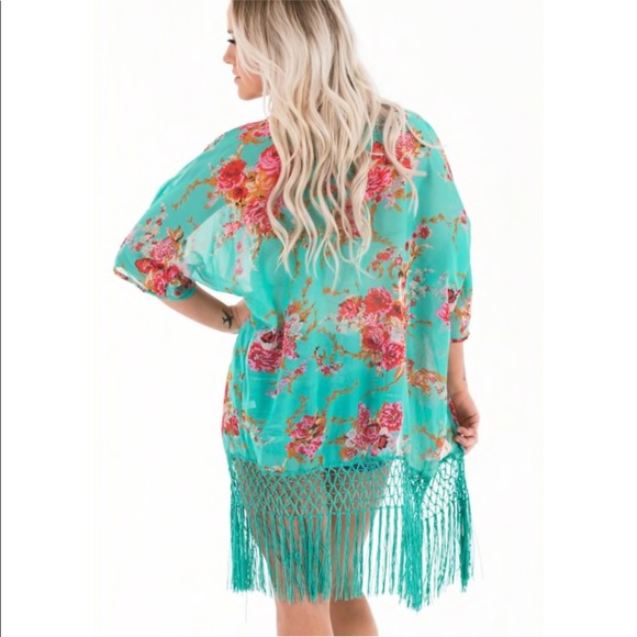 FRINGE KIMONO Green Floral Swim - Picture 2 of 11
